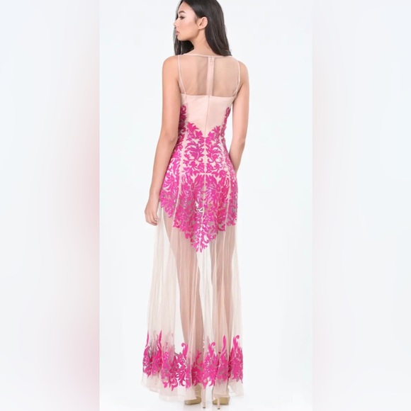 💋 Bebe embroidered chiffon hot pink gown 4 RARE 💋 - Picture 2 of 3